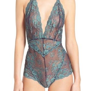 Free People navy blue lace sheer bodysuit XS